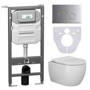 Комплект Унитаз подвесной Ceramica Nova Play CN3001 + Система инсталляции Envision CN1001M с кнопкой смыва хром матовый и шумоизоляционной панелью CN1000