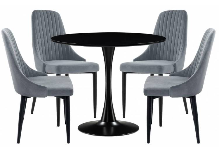 Обеденная группа Woodville Телма 528368 gray, black, стулья ткань