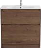 Тумба с раковиной Belbagno Kraft KRAFT-1000-2C-PIA-RT 100x46x83 Rovere Tabacco напольная с фрезерованными ручками по всей длине фасада с двумя выкатными ящиками