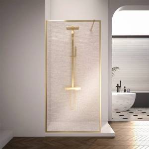 Душевая перегородка Veconi Korato KR81GL-100-10-C4 профиль брашированное золото, стекло ламинированное золото, 100x200
