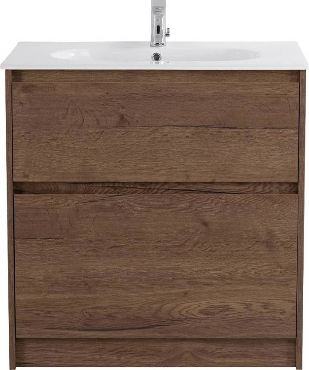 Тумба с раковиной Belbagno Kraft KRAFT-1000-2C-PIA-RT 100x46x83 Rovere Tabacco напольная с фрезерованными ручками по всей длине фасада с двумя выкатными ящиками